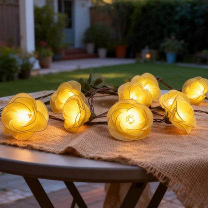 Flower String Lights Plug in with 10 LED Bulbs, Decorative Spring String Lights Indoor for Bedroom, Connectable Flower Fairy Lights Outdoor for Patio Garden Porch Floral Wedding Gifts(Yellow Rose)