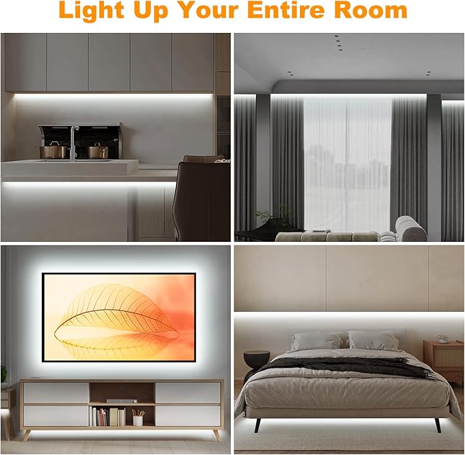 Tatazone 16.4ft 6500K WiFi COB Led Strip Light with App and Remote, Compatible with Alexa and Google, Dimmable Cool White Indoor COB Led Lights for Stair, Kitchen, Cabinet