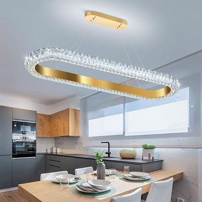 40'' Oval Ring Crystal Chandelier Modern LED Dimmable Ring Pendant Light Chandelier for Dining Room Living Room Gold