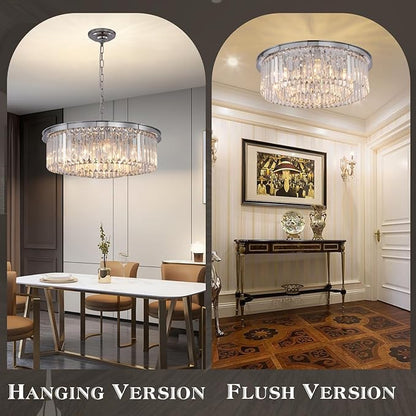 Crystal Chandelier Modern Chrome Chandeliers Lighting Pendant Ceiling Light Fixture 3-Tier for Dining Room Living Room Bedroom, W20''