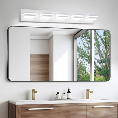 IZORRO LED Modern Bathroom Lights Fixtures(5-Light,Dimmable,360°Rotate),Matte White Acrylic Wall Lighting,Vanity Lights for Bathroom Over Mirror - 6000k 30In （No Assembly Required）
