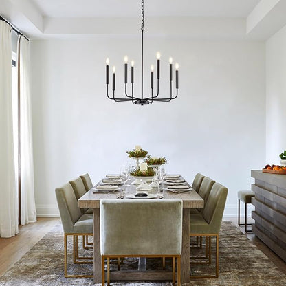 Modern Black Chandelier for Dining Room, 8-Light Metal Farmhouse Dining Room Light Fixtures Hanging Candle Chandelier Lighting for Kitchen, Living Room, Foyer, Entryway, Bedroom
