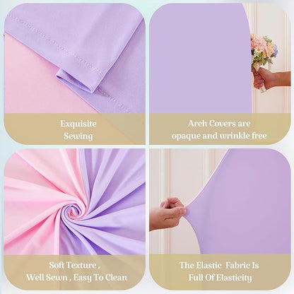Set of 3 Arch Backdrop Covers(6ft, 5ft, 4ft) - Premium Stretchy Spandex Backdrop Arch Stand Cover for Baby Shower,Wedding,Party Decor Chiara Cover with Double-Sided Design(Pink Lavender)