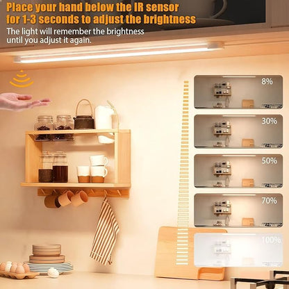 MYPLUS 24 Inch Under Cabinet Lights with Hand Wave, Under Counter Lighting 3000K Warm White,Dimmable,Plug and Play,LED Lights for Kitchen Cabinet, Cupboard, Closet, Desk