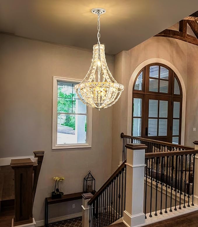 Glam Crystal Chandelier Empire Chandeliers with K9 Crystal Luxury Light Fixture for Dining Room Living Room Bedroom Entryway Silver Lighting