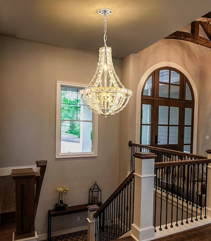 Glam Crystal Chandelier Empire Chandeliers with K9 Crystal Luxury Light Fixture for Dining Room Living Room Bedroom Entryway Silver Lighting