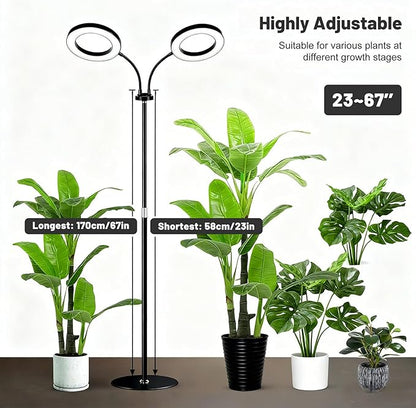 48W LED Grow Light for Indoor Plants, Dual-Head Plant Light with Full Spectrum, Adjustable Height 23-67"", Timer & Dimming, UV Light for Plants Indoor, Grow Lamp for Tall Houseplants