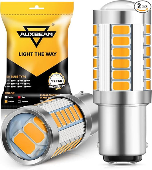 Auxbeam 1157 Amber Yellow LED Bulbs, Super Bright 2057 2357 7528 BAY15D Replacement Light Bulb for Turn Signal Lights Direction Blinker, 3030 33-SMD Chipset, Pack of 2 (May Need Resistors)