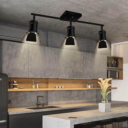 3 Light Track Lighting Fixtures Ceiling, Black Track Lighting with Upgrade Lamp Heads, 3 Way Track Lights Ceiling, Vintage Industrial Track Light for Kitchen/Bar/Boy's Room,GU10 Bulb Not Included