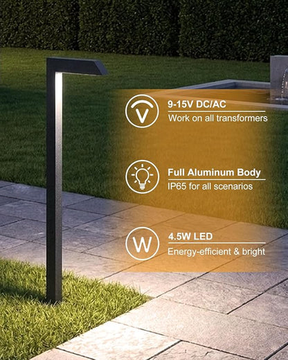 Low Voltage Pathway Lights, 4.5W LED Landscape Lighting, 4000K, 9-15V AC/DC, IP65 Waterproof, Aluminum, Black, 2 Pack