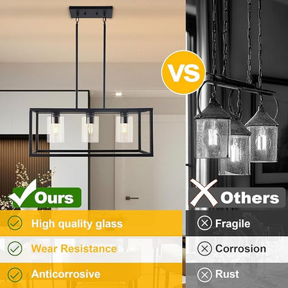 Kalium Chandeliers for Dining Room, 3 Light Dining Room Light Fixture Modern Metal Industrial Kitchen Lighting Fixtures Ceiling Easy Installation Pendant Lights for Bar Restaurant-E26 Socket, Black