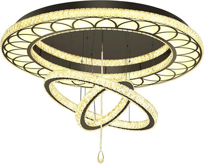 Flashing God W40'' Modern Chandeliers for Living Room Large Crystal Chandelier Flush Mount Crystal Ceiling Light LED Dimmable Pendant Light for Hallway Entryway Foyer Black