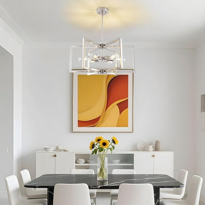 23.6”Brushed Nickel Chandelier for Dining Room 6 Light Kitchen Chandelier Modern Dining Room Light Fixtures Over Table, Hanging Pendant Light Fixture with Adjustable Height for Entryway, Foyer