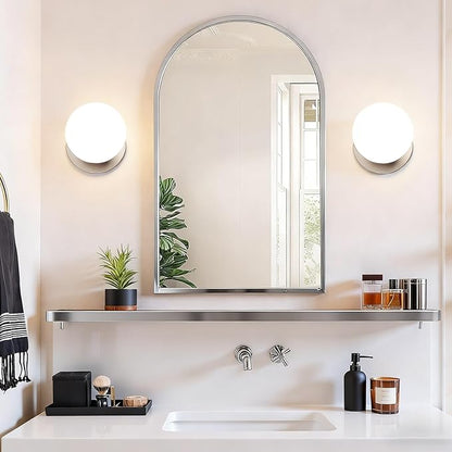 2 Pack Modern Brushed Nickel Wall Light Fixtures, Mid-Century Globe Glass Wall Sconces Set of Two for Bathroom Mirror, Living Room, Hallway, Entryway (Bulbs Not Included)