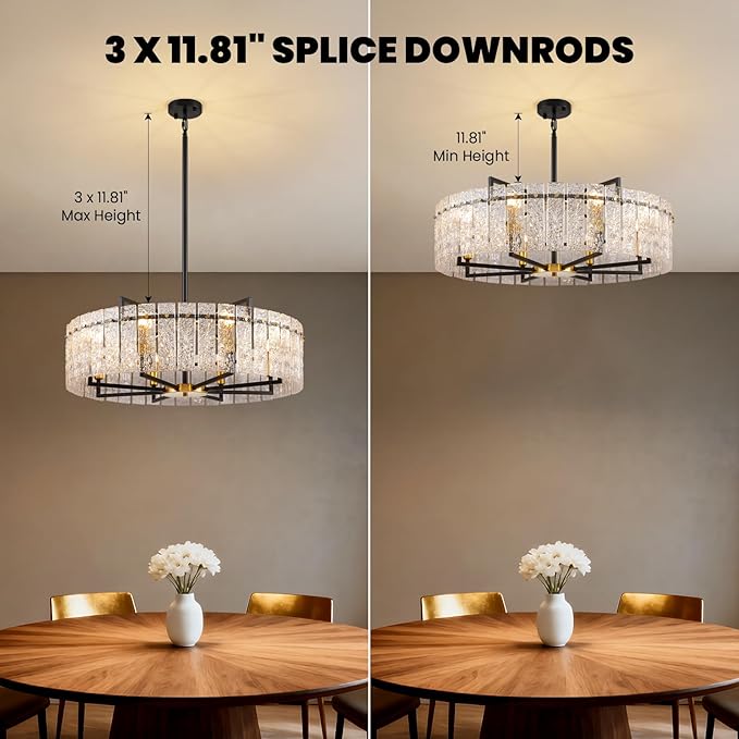 31.5" Modern Round Drum Chandelier Luxury 8-Light Round Large Gold Chandelier Lighting Fixtures Water Ripple Glass Chandeliers for Living Room Dining Room Hotel Foy