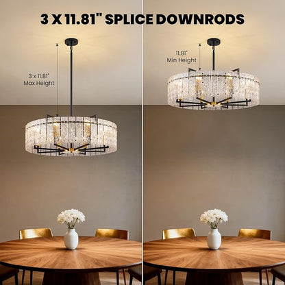 31.5" Modern Round Drum Chandelier Luxury 8-Light Round Large Gold Chandelier Lighting Fixtures Water Ripple Glass Chandeliers for Living Room Dining Room Hotel Foy