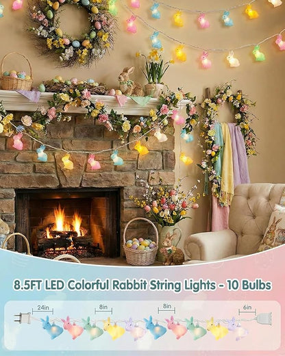 SUNSGNE Easter Cute Rabbit String Lights Bunny Fairy Lights, 8.5ft Easter Bunny Ornaments String Lights with 10 Multicolor Bunny Lights for Outdoor Indoor Room Bedroom Wall Home Decoration