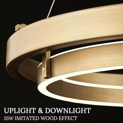 LED 2 Ring Brass Gold Chandelier Dimmable Up Down Light Chandelier Modern Round Chandeliers Light Circular Chandeliers for Foyer Dining Room Entry Bedroom Office Living Room