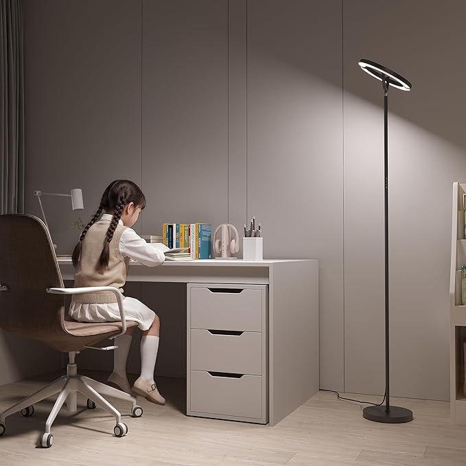 【Upgraded】Modern LED Floor Lamp - 30W Super Bright Standing Lamp, 350° Rotating Reading Floor Lamp with Remote Control, 3000K-6500K Stepless Dimmable, Tall Floor Lamp for Living Room, Bedroom, Office