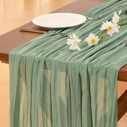 Socomi 15pcs Sage Green Cheesecloth Table Runner Summer Boho Rustic Gauze 120 inch 10FT Cheese Cloth Sheer Runner for Wedding Party Baby Shower Home Decor Holiday Decorations