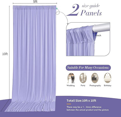 10 ft x 10 ft Wrinkle Free Lavender Backdrop Curtain for Parties, Polyester Light Purple Photo Backdrop Drapes 2 Panels 5x10ft for Baby Shower Photoshoot Wedding Birthday Party Photography Curtains