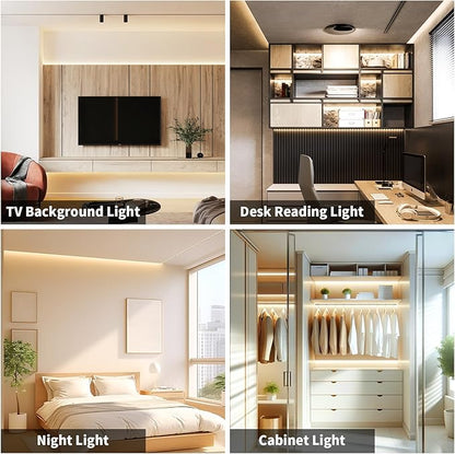 16.4FT/5M COB LED Strip Light, Warm White 3000K LED Tape Lights, Cuttable LED Lights CRI93+ Flexible Dimmable Light Strip for Bedroom TV Backlight Mirror Kitchen Cabinet Decor(with Plug)