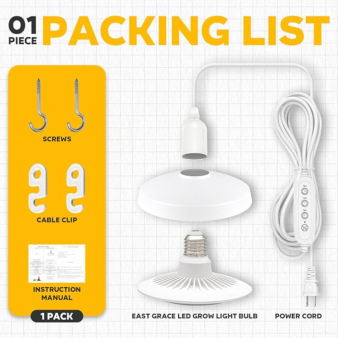 Hanging Grow Lights, 30W Full Spectrum, with Timer and 16.4FT Power Cord, Plant Lights for Indoor Growing, Garden, Flowers, Greenhouse (30W Grow Light(Timer))