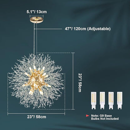 SineRise Modern Crystal Chandeliers Firework, Crystal Light Fixture, Dandelion Chandelier (16-Light, Gold) for Foyer Hallway Entryway Kitchen Bedroom