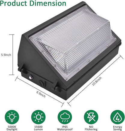 100W LED Wall Pack Light, Dusk to Dawn Photocell, 13000LM 5000K Daylight AC100-277V IP65 Waterproof LED Wall Pack Outdoor Exterior Light ETL Listed