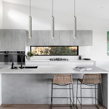 Concrete Linear Pendant Light,Modern Industrial Hanging Cement Pendant Lighting Fixture for Kitchen Island Dinning Room Bedroom Bedside Table Small Pendant Lights(1-Pack)