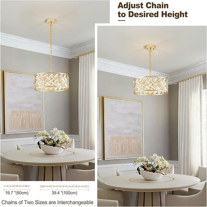 Gold Crystal Chandelier, 4-Light Morden Dining Room Light Fixture,15.16" Round Semi Flush Mount Chandeliers for Kitchen Foryer Entryway Hallway Living Room Bedroom (ETL Listed)
