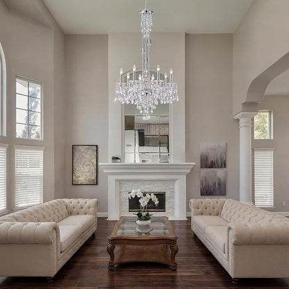 8-Light Crystal Candle Chandelier, Chrome Chandelier for Dining Room, Entryway & Living Room, Adjustable Height, E12 Base