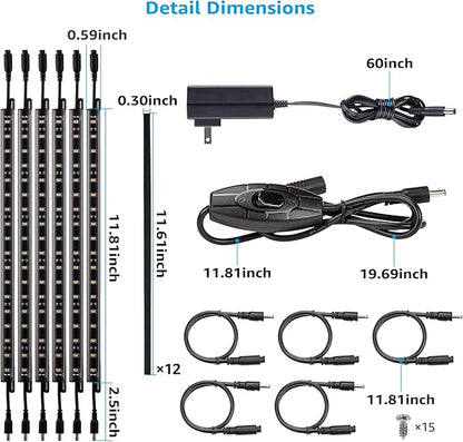 TORCHSTAR LED Safe Lighting Kit, (6) 12 Inch Linkable Light Bars + Rocker Switch + UL Power Adapter, 900LM, Input 100-240V, for Under Cabinet Gun Safe Locker Closet Showcase, 3000K Warm White