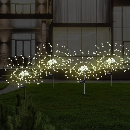 PXBNIUYA 2 Pack Solar Firework Lights Outdoor, 175 LED Garden Lights with 2 Modes, Waterproof DIY Copper Wire Solar Starburst Light for Yard Wedding Patio Halloween Christmas Decor（Warm White）