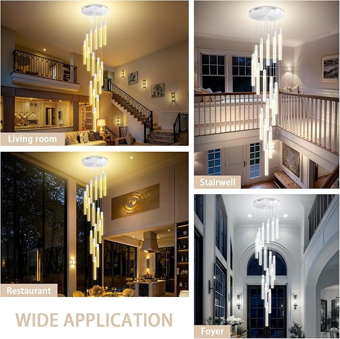 Luxurious K9 Crystal Chandelier,Silver 16-Light Large Modern Crystal Column Chandelier,Crystal Drop High Ceiling Pendant Light Fixture for Home Hotel Store