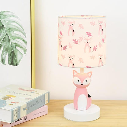 Fox LED Table Lamps with USB Port DC5V,Set of 2,Pink Kids Table Lamp,Night Light for Kids Room,Nursery,Bedroom,Kitchen Counter,Gameroom,Φ5.91×H12.88IN,Hand-Made