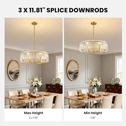 23.62" Gold Water Ripple Glass Chandeliers, 6-Light Modern Round Chandelier, Luxury Drum Chandelier Lighting Fixtures for Living Room Dining Room Kitchen Bedroom Foyer Hotel