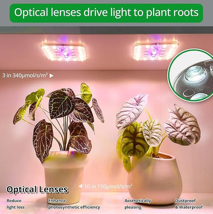 Full Spectrum LED Grow Light for Indoor Plants, 2 Panels 10W with 6/12/16h Timer Dimmable Plant Lights for Flower Veg Plant Growth USB, Pinkish White, 2-Pack
