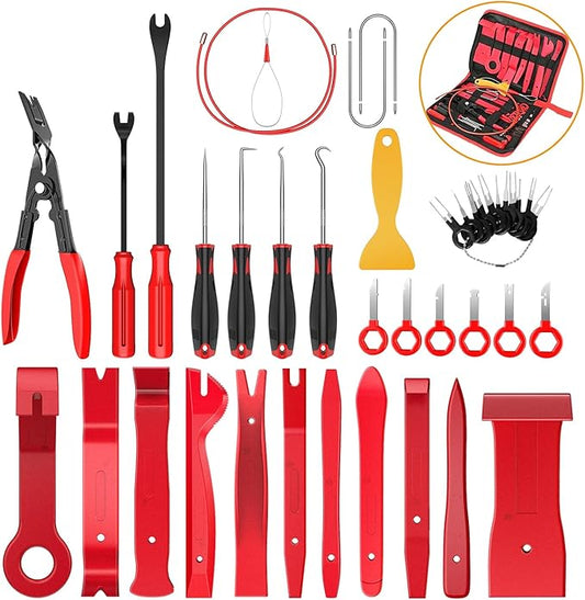 GOOACC 40Pcs Trim Removal Tool,Auto Terminal Removal Key Tool,Auto Clip Pliers Stereo Removal Tools,Car Upholstery Repair Removal Kit,Precision Hook and Pick Set,Wiring Threader,Car Film Scraper