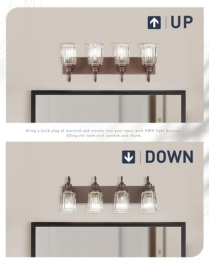 Bathroom Vanity Light - HWH 4-Light Vanity Lights for Bathroom Wall Mounted Light Fixtures Over Mirror, Oil Rubbed Bronze Vanity Light with Bell-Shaped Clear Glass, 5HZG106B-4W ORB