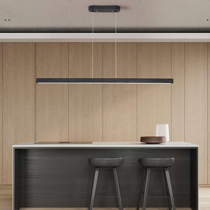 31.5" Black Linear Pendant Light Wooden Led Linear Pendant Light Fixtures Ceiling Hanging Dimmable Pendant Lights for Dining Room Kitchen Island Pool Table Lights Black Wood Finish，Kitchen Lights