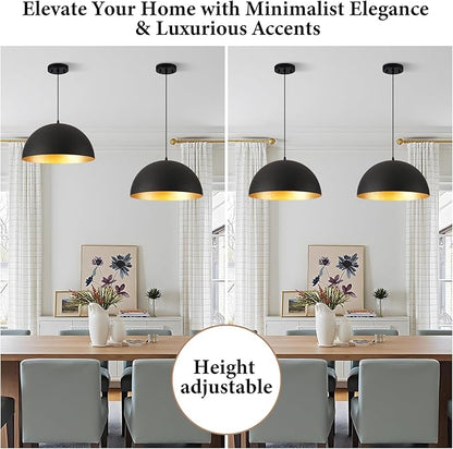 16" Industrial Large Pendant Light Fixtures,Black and Gold Pendant Lights Kitchen Island,Farmhouse Pendant Light Fixtures for Kitchen Foyer Cafe Dining Room,2 Pack