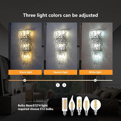 Wall Sconces,Modern Crystal Wall light Fixtures Indoor Luxury Chrome Wall Lamp,K9 Acrylic Crystal Drops Wall Lamp,Elegant Wall Lighting for Bedroom Bathroom Hallway Living room Mirror Bedside