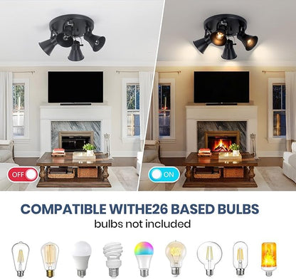 4-Light Kitchen Lighting Fixtures Ceiling, Adjustable Track Lighting Fixtures, Morden Black Directional Ceiling Light for Kitchen, Bathroom, Hallway, Dining Room, Coffee Bar.