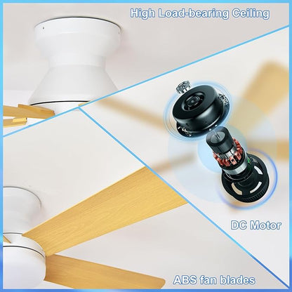 Depuley 42-Inch Ceiling Fans with Lights: Indoor/Outdoor Flush Mount Ceiling Fan with Remote Control - Wood 5 Blade Low Profile Fandelier for Kitchen Gazebo - Reversible Quiet Timer - 2 Packs