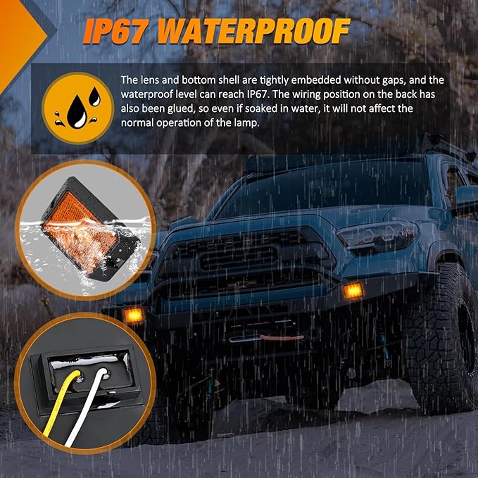 Nilight Side Marker Light 2PCS Square 3LED Amber Front Rear Indicator Clearance Lights Reflective Lens Surface Mounted Waterproof for 12V Truck Trailer Boat RV