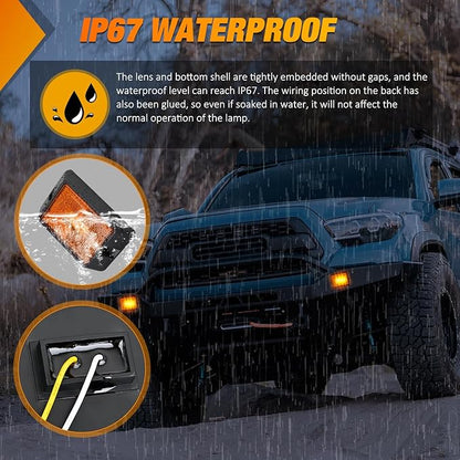 Nilight Side Marker Light 2PCS Square 3LED Amber Front Rear Indicator Clearance Lights Reflective Lens Surface Mounted Waterproof for 12V Truck Trailer Boat RV