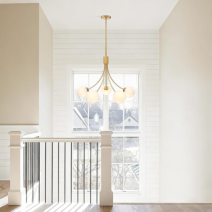 Bubble Chandelier, Modern Sputnik Dining Room 5-Light Chandelier with Gold Finish and Glass Globes for Kitchen Bedroom Foyer and Living Room
