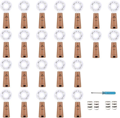 YJFWAL 24Pack 20LED Wine Bottle Lights with Cork, Cork Shape Silver Copper Wire Fairy Mini String Lights Fairy Lights Battery Operated for DIY, Party, Wedding, Christmas, Halloween Decor (Cool White)