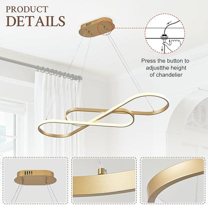 Modern LED Chandelier Gold Dimmable LED Pendant Light for Dining Room Light Fixture Over Table Modern Kitchen Island Lighting High Ceiling with Remote for Living Room, 31.7 Inch